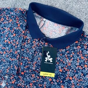 Under Armour Mens L Matchplay Printed Polo Navy Orange Floral Golf Shirt 1377377